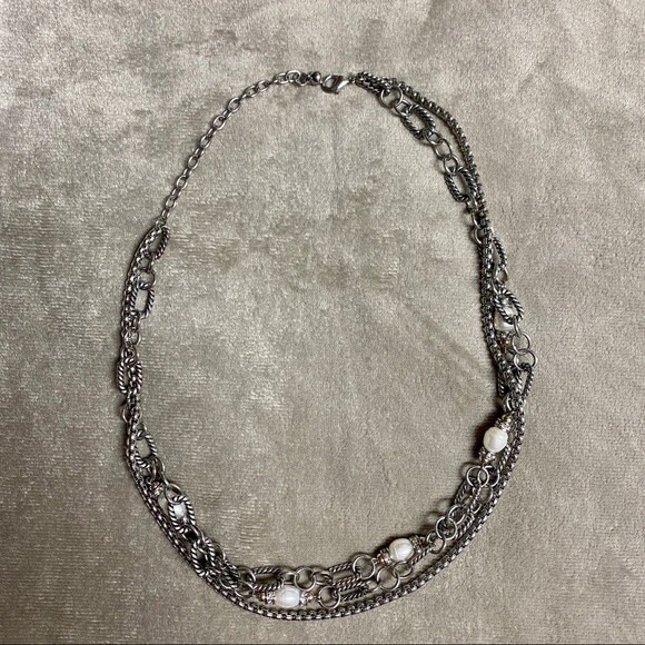 3-strand Silver tone Link chain with Faux Pearls - up to 20” - Picture 4 of 9